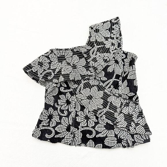 Zara Ruffled Off the Shoulder Top Black White Flower Print Size XS - Picture 1 of 5